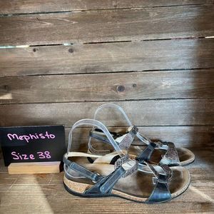 Womens Mephisto Brown Leather Snake Print Comfort Sandals Size EUR 38 US 8 M GUC